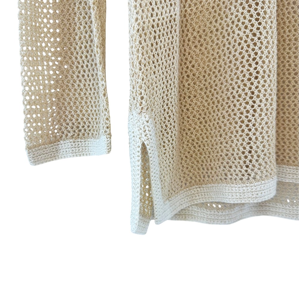 J. MCLAUGHLIN Linen Blend Open Knit Tunic Sweater • Large • beige Coastal Chic - Picture 3 of 8